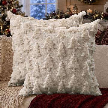 Christmas Tree Pillow Covers 18x18 Christmas Decor Beige - Set of 2