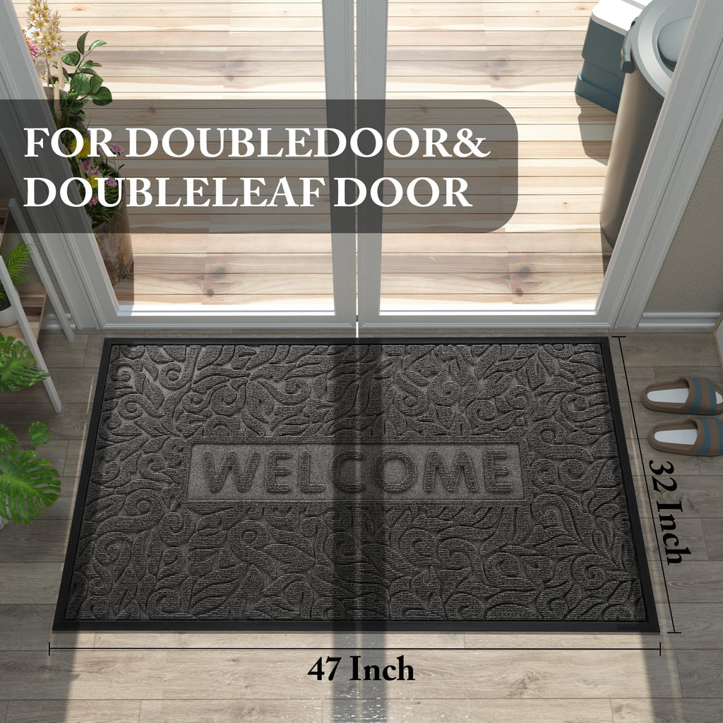 Large Welcome Mat 47x32, Waterproof Non-Slip Outdoor Mats for Front Door Outside Entrance, Low-Profile Entryway Mat