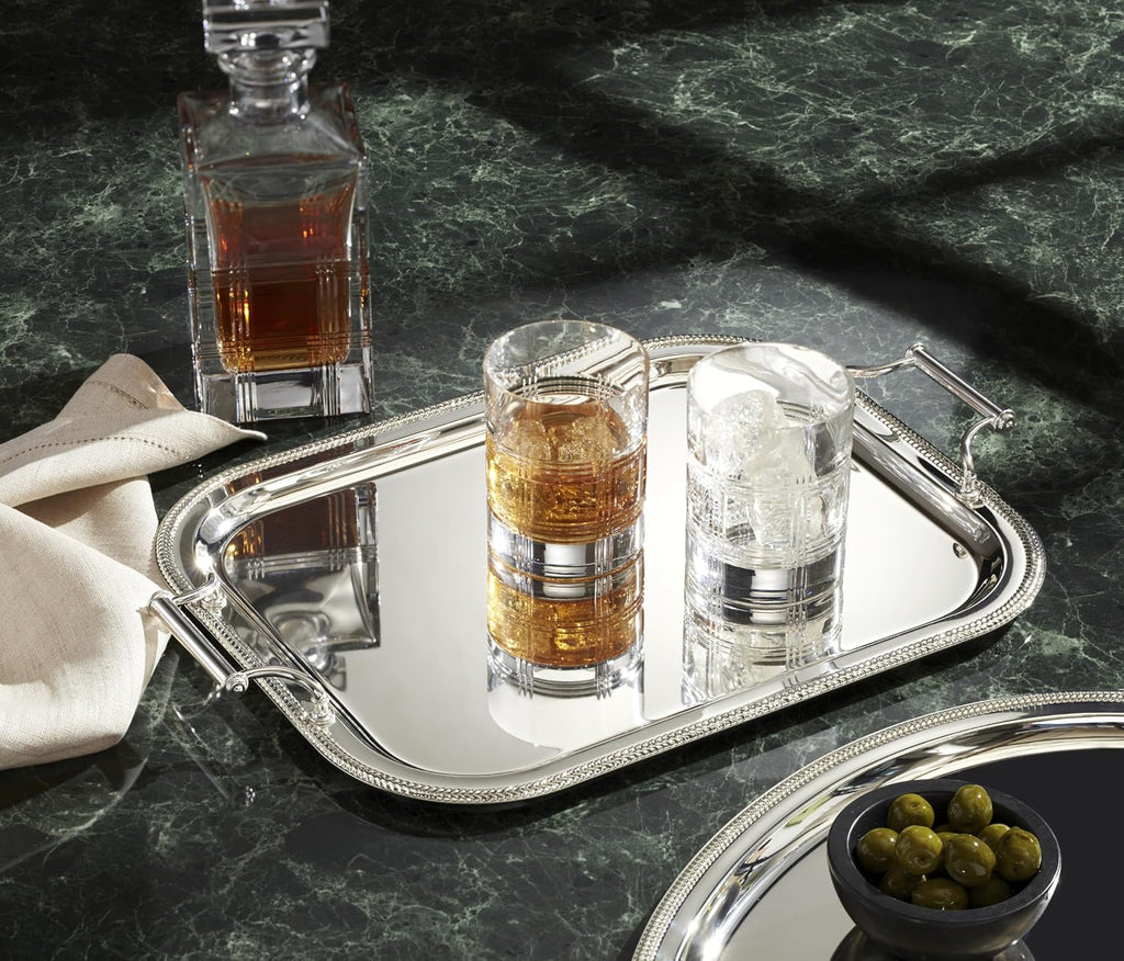 & Barton Silverplate Rectangular Serving Tray, Coffee Table Decor | mirror finish, hand wash only | handles for easy