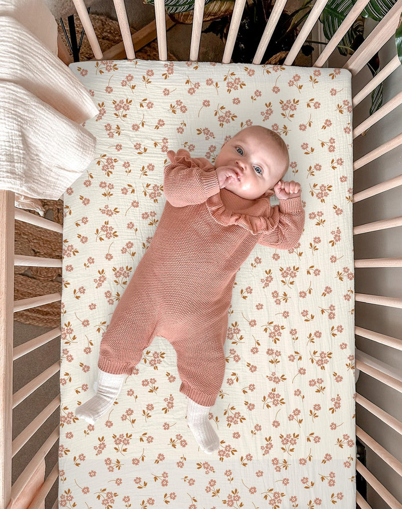 Muslin Bassinet Sheets 2 Pack, 33" x 17", (Floral & Pink)