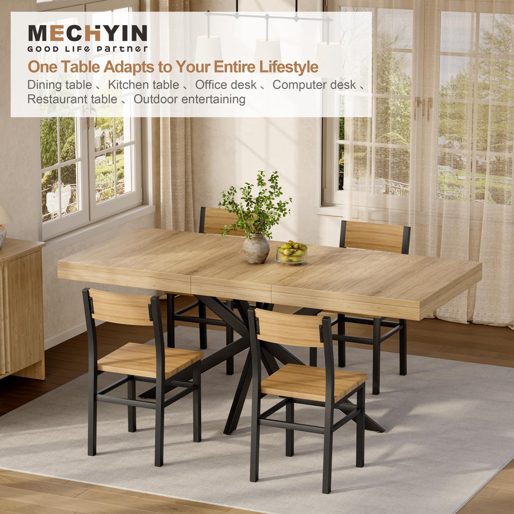 Extendable Dining Room Table for 4 6 8, 55"-70" Kitchen Table Leaf, Oak
