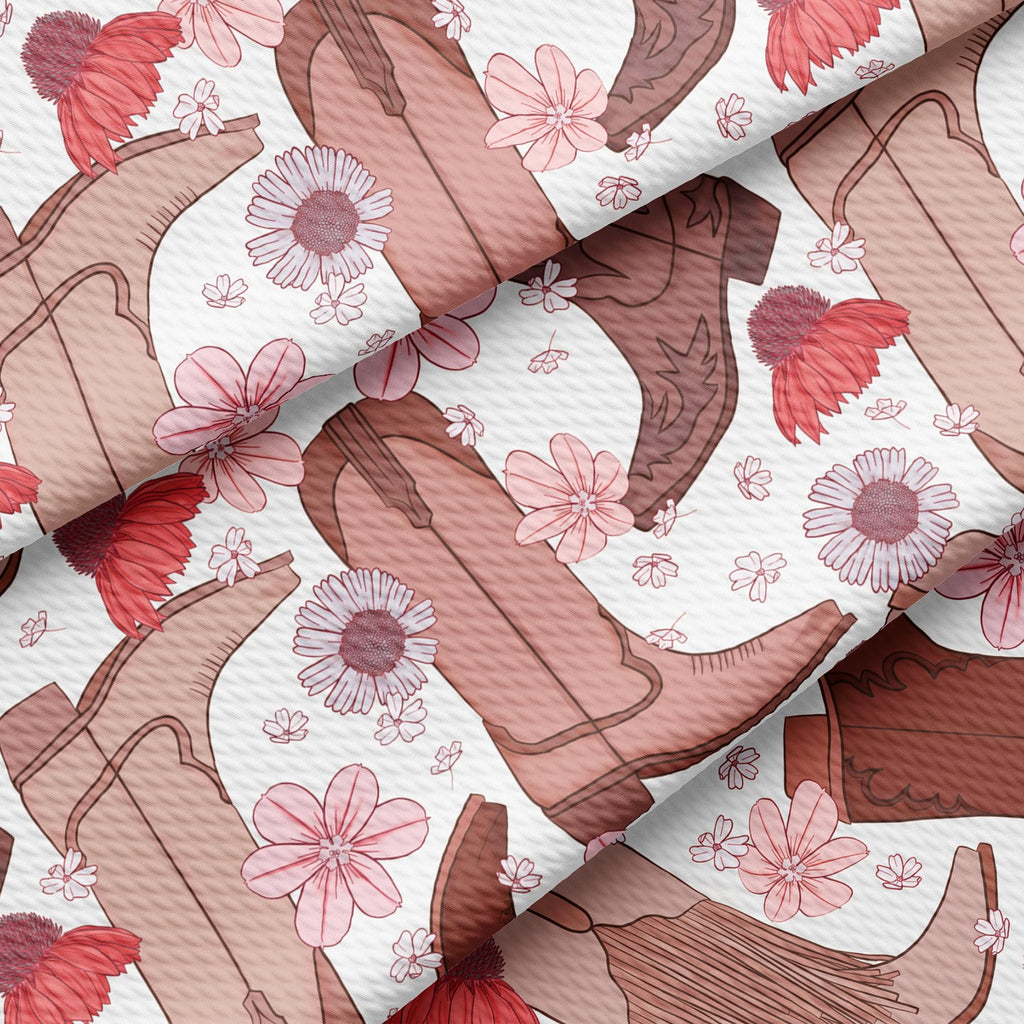 Western Boho Bullet Textured Fabric By the Yard Floral Stretch Liverpool - 1 Yard Thick Knit Jersey Fabric for Bows