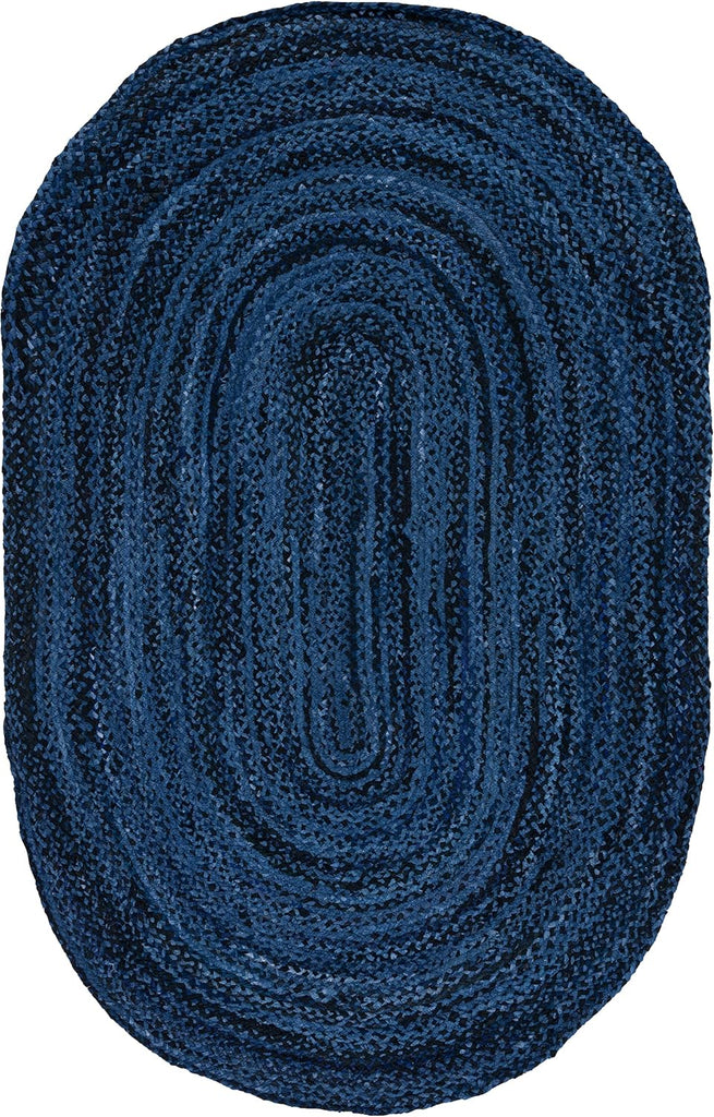 Braided Cotton Oval Rug 6'x9', Farmhouse Navy & Black BRD452N
