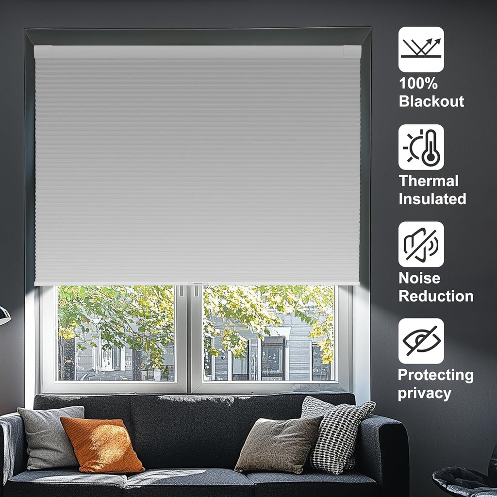 No Drill No Tools Blackout Cellular Shades,White | No Tools Honeycomb Blinds for Indoor Windows.Easy to