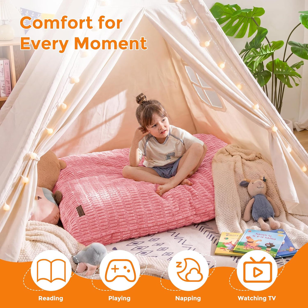 Kids Bean Bag Chair, 3 in 1 Convertible Bean Bag Sofa with Removable Cover for Children, Soft Floor Lounger