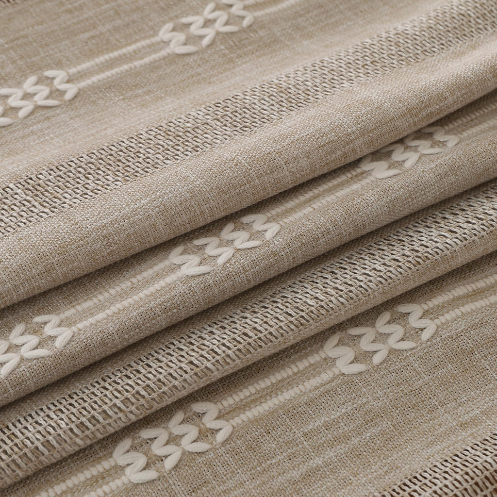 Rustic Stripe Embroidered Oval Tablecloth Heavy Tassel Cotton Linen Table Cloth Wrinkle Free Washable Table Cover