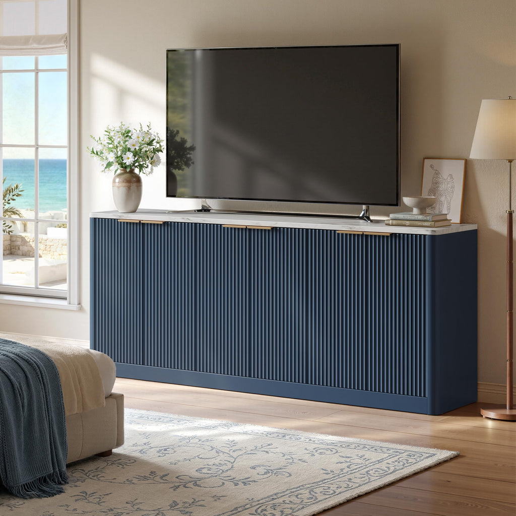 67" Blue Fluted TV Stand for TVs up to 75"