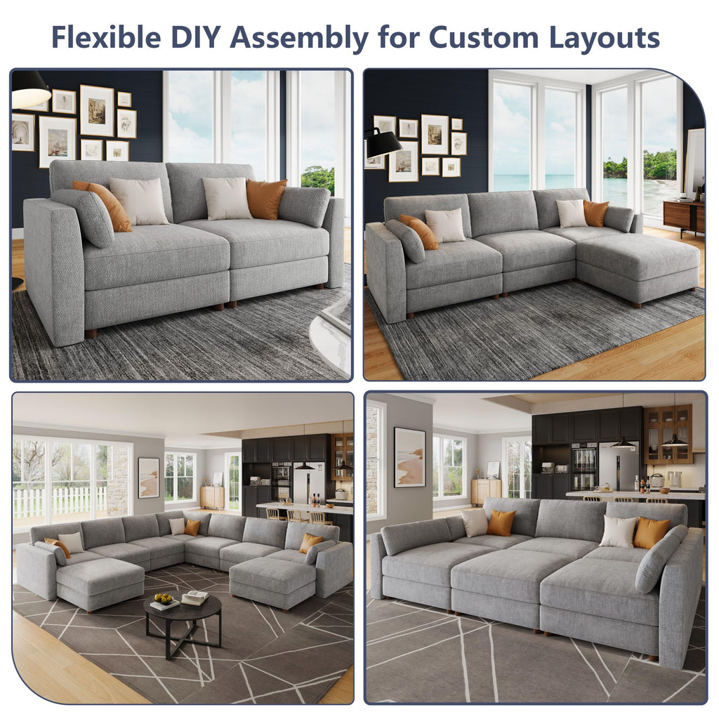Oversized Modular Sectional Sleeper Sofa Bed Cloud Couches Gray