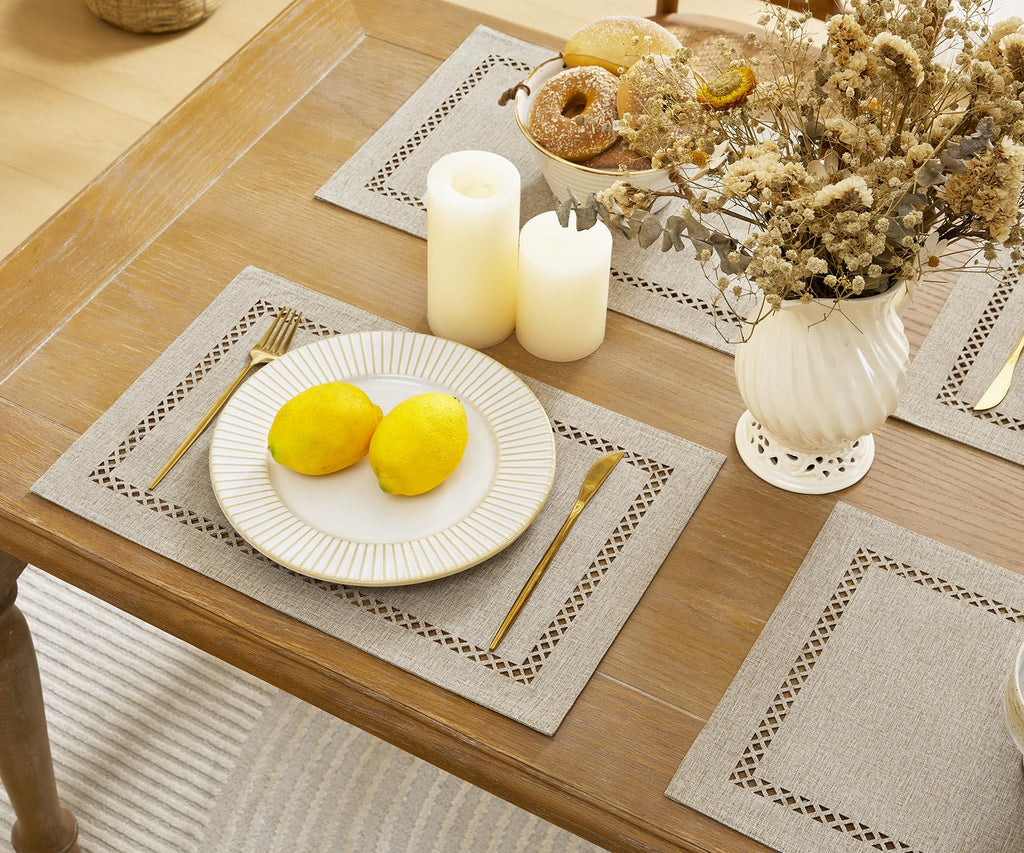 Farmhouse Burlap Place Mats, Coffee Placemats Set of 6, 12 x 18 Inch