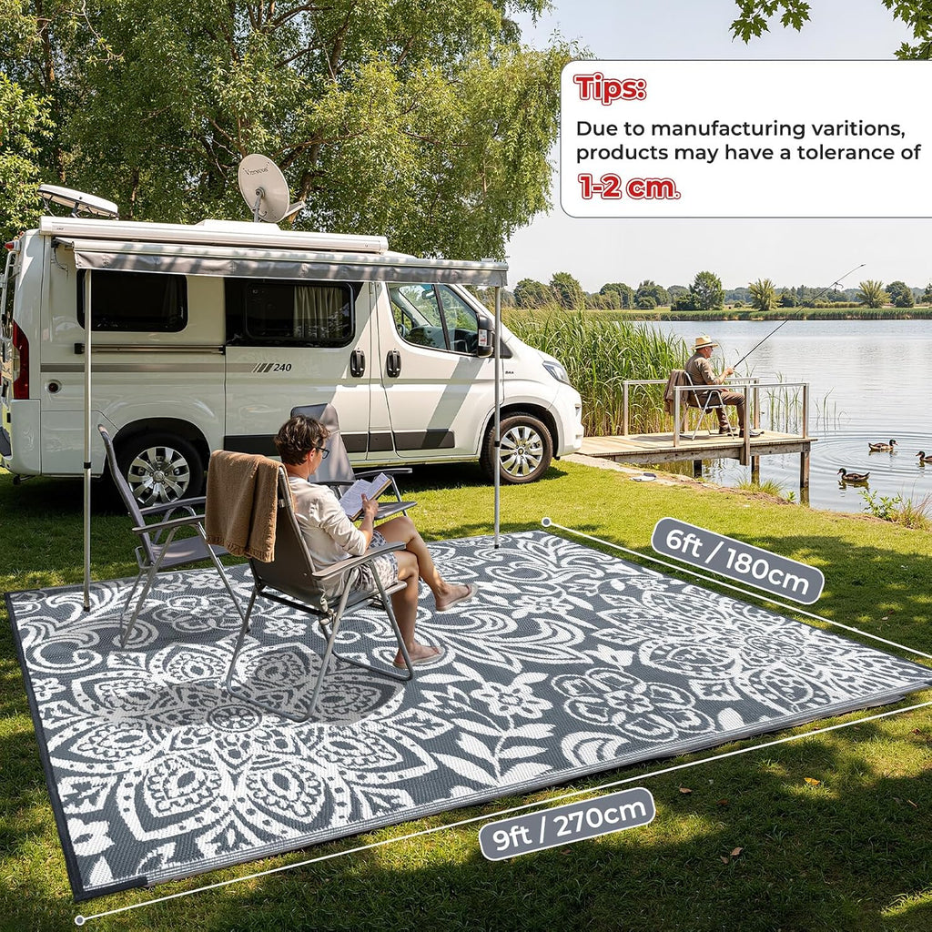 Waterproof Outdoor Rug - Reversible Mandala Outdoor Plastic Straw Rug, Durable Foldable Patio Rug for RV