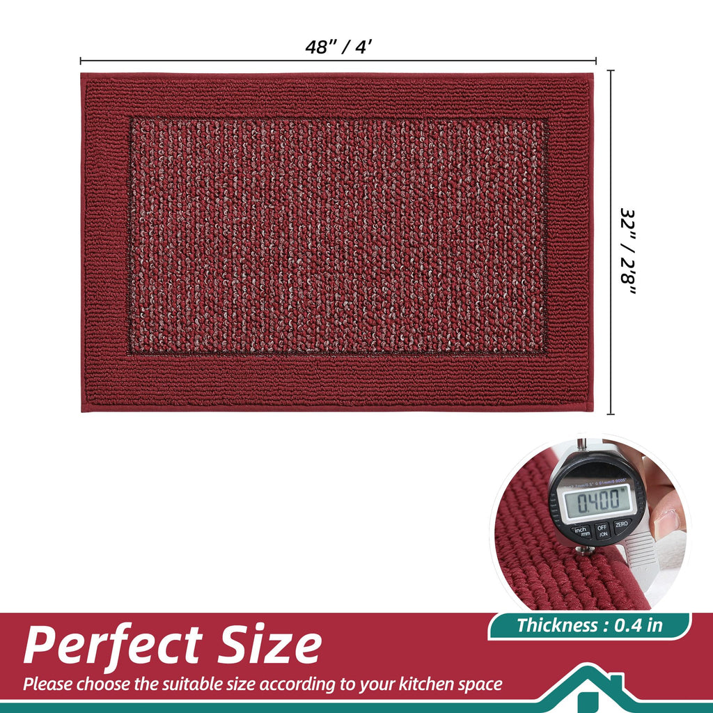 Kitchen Rugs 32"x48", Non Slip Kitchen Floor Mats Washable, Red