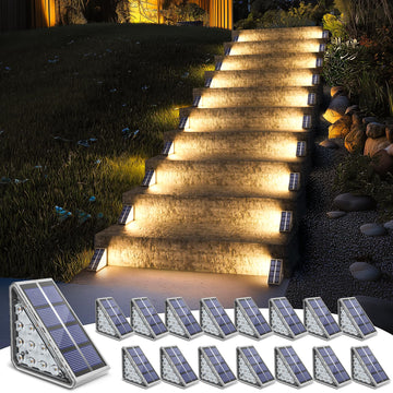 Outdoor Step Lights, 16 Pack Solar Stair Lights Outdoor Waterproof IP67 Auto On Off, Solar Lights for