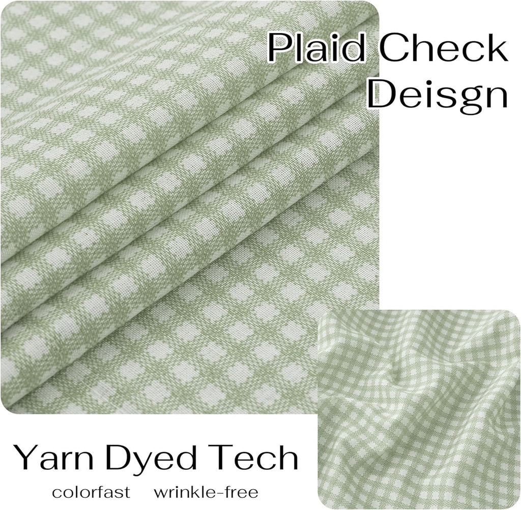 Sheer Linen Curtains 24 Inch Length, Light Green Plaid Cafe Curtains for Living Room Bedroom, Farmhouse Bathroom