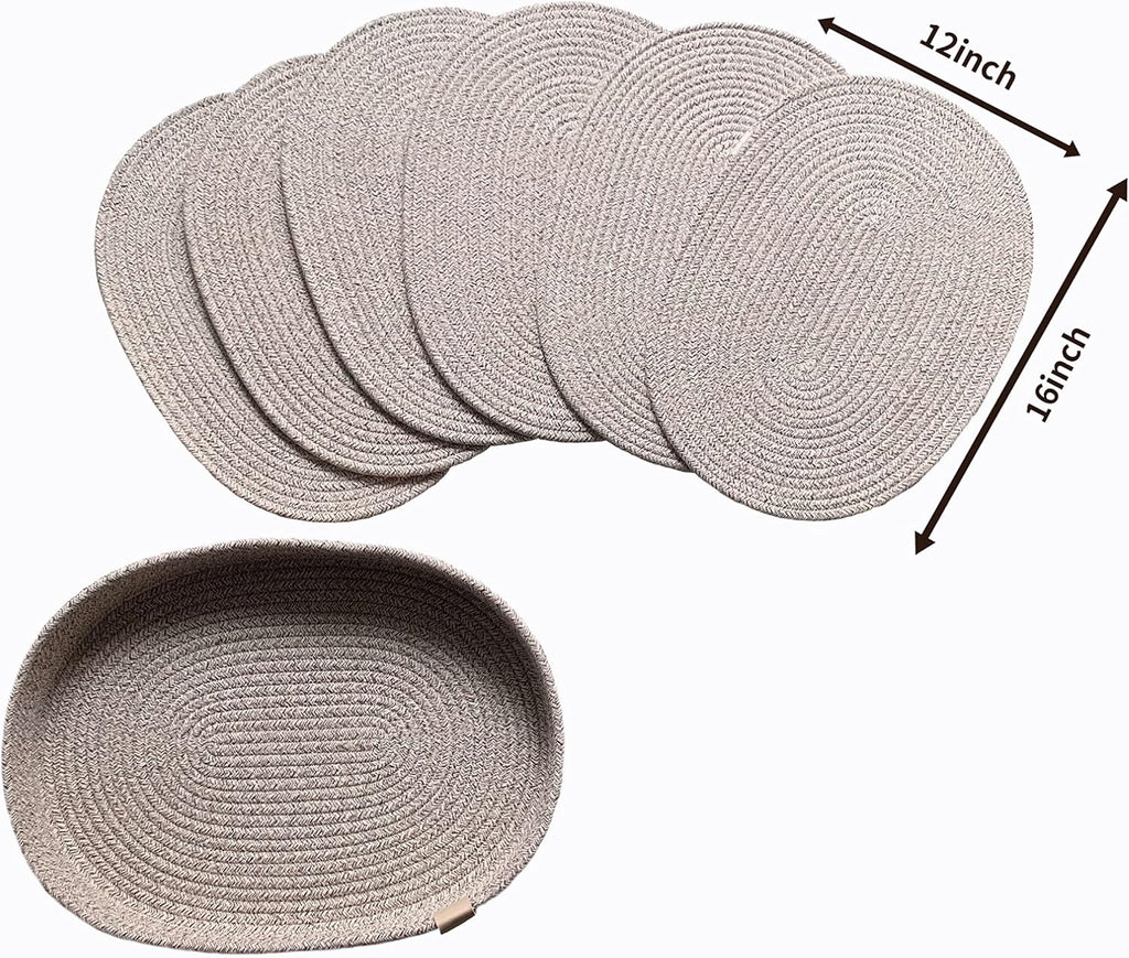 Oval Cotton Rope Placemat Set (7, Taupe Mix) - Set of 7