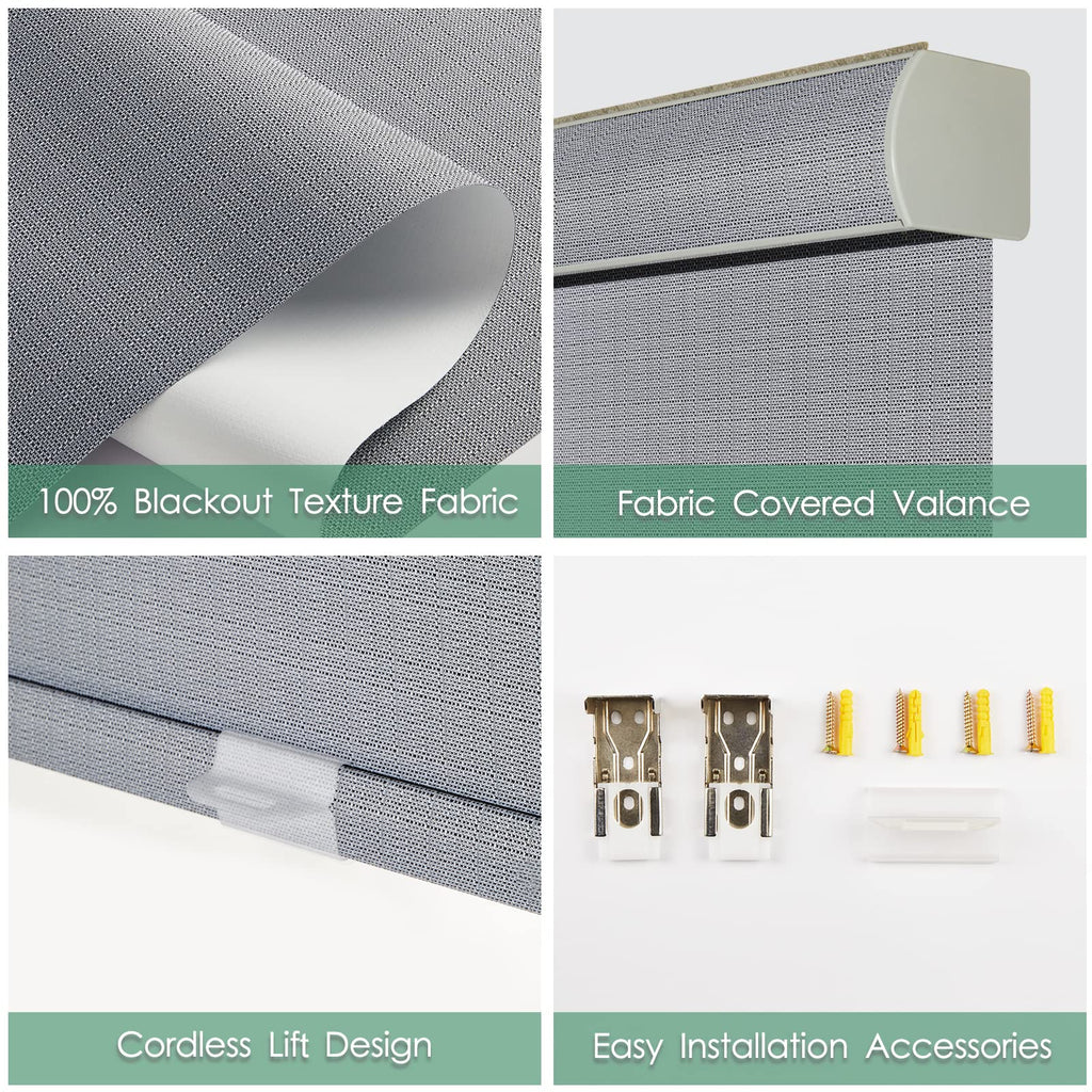 Custom Size Cordless 100% Blackout Roller Charcoal Grey Blinds