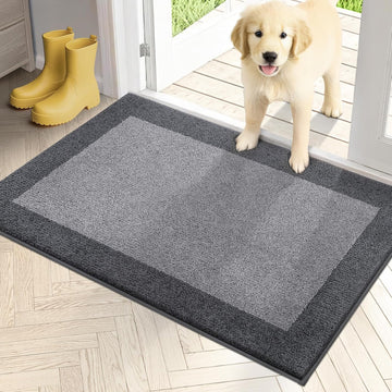 Dirt Trapping Indoor Door Mat, 24" x 36", Light Grey & Grey | Machine Washable, Non-Slip, Waterproof TPR Backing