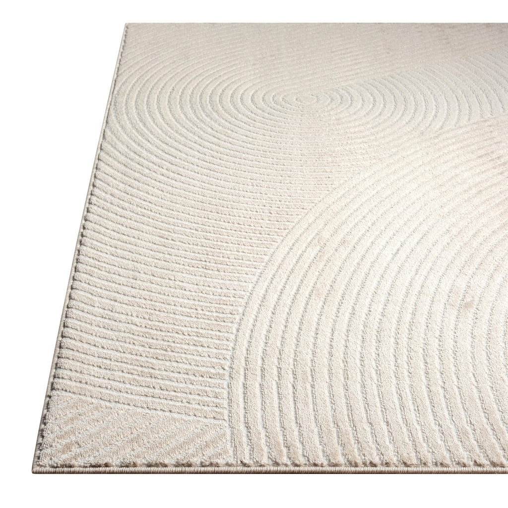 Neutral Beige Area Rug | Tan Geometric Carpet with Zen Circle Pattern | Rugs