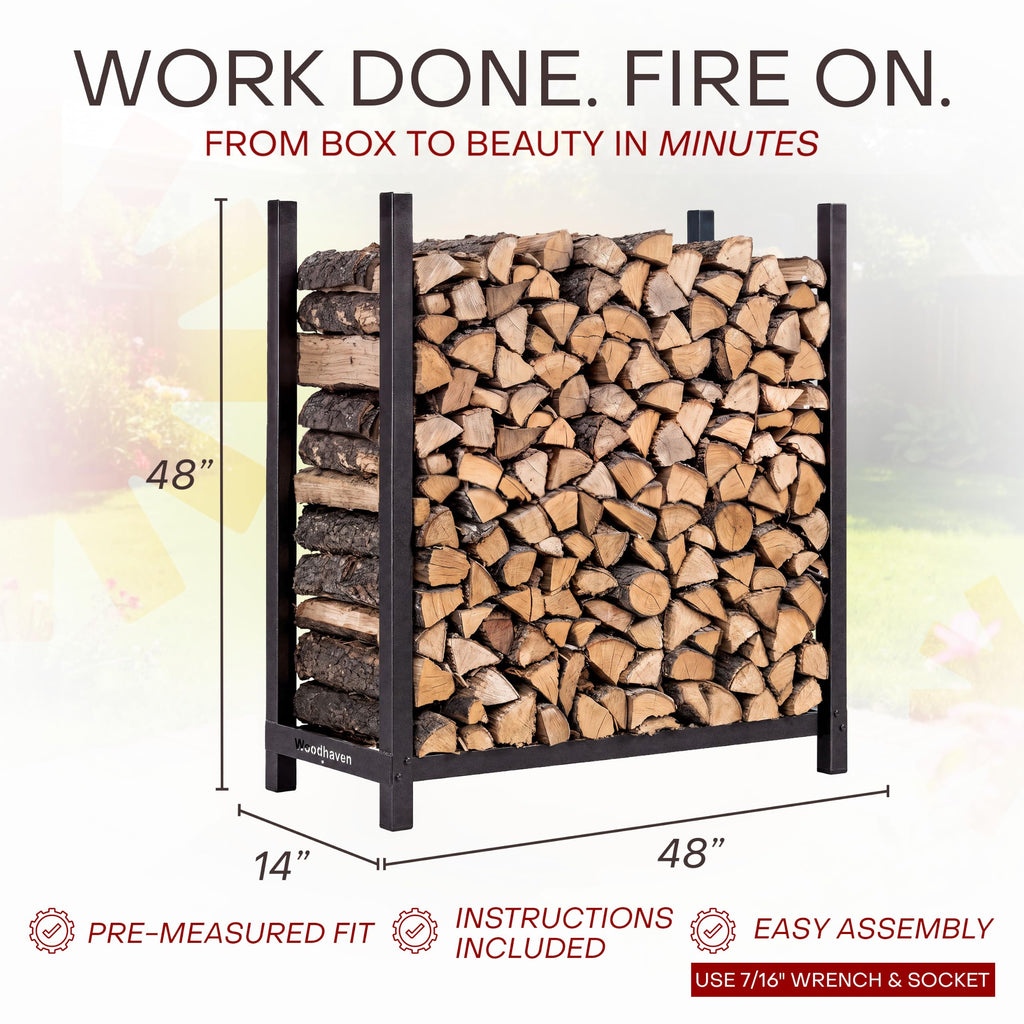 4-Foot Black Raised Firewood Rack, 1/4 Cord w/o Cover|Made in USA
