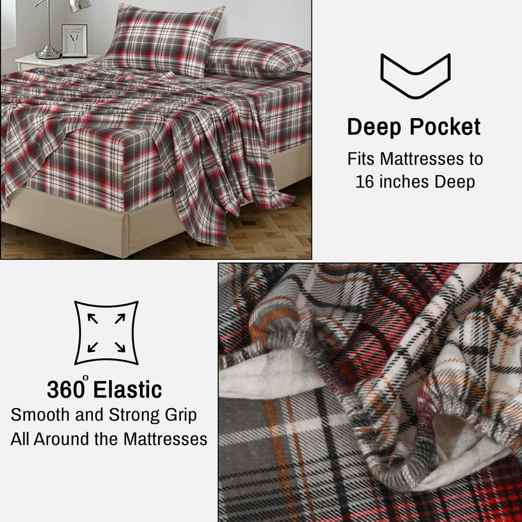 100% Cotton Flannel Sheets Queen Size 4 Pcs Set, Halloween Check