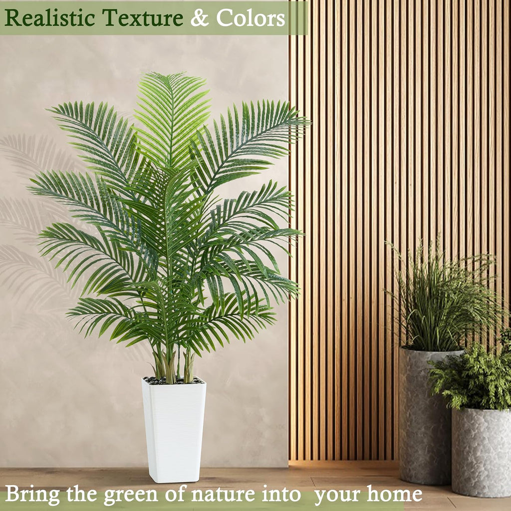 Artificial Palm Tree:5FT Tall Fake Areca Palm Plant (White Planter)