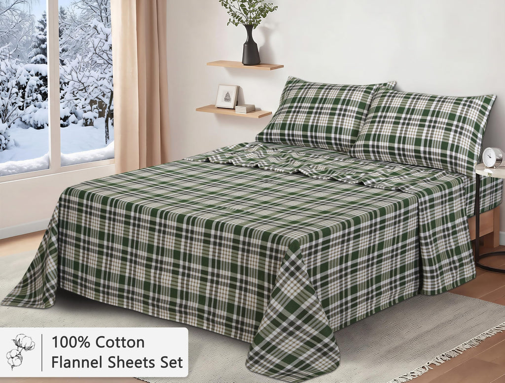 100% Cotton Flannel Sheets Twin XL Size, 3 PCs setS, Olive Brown