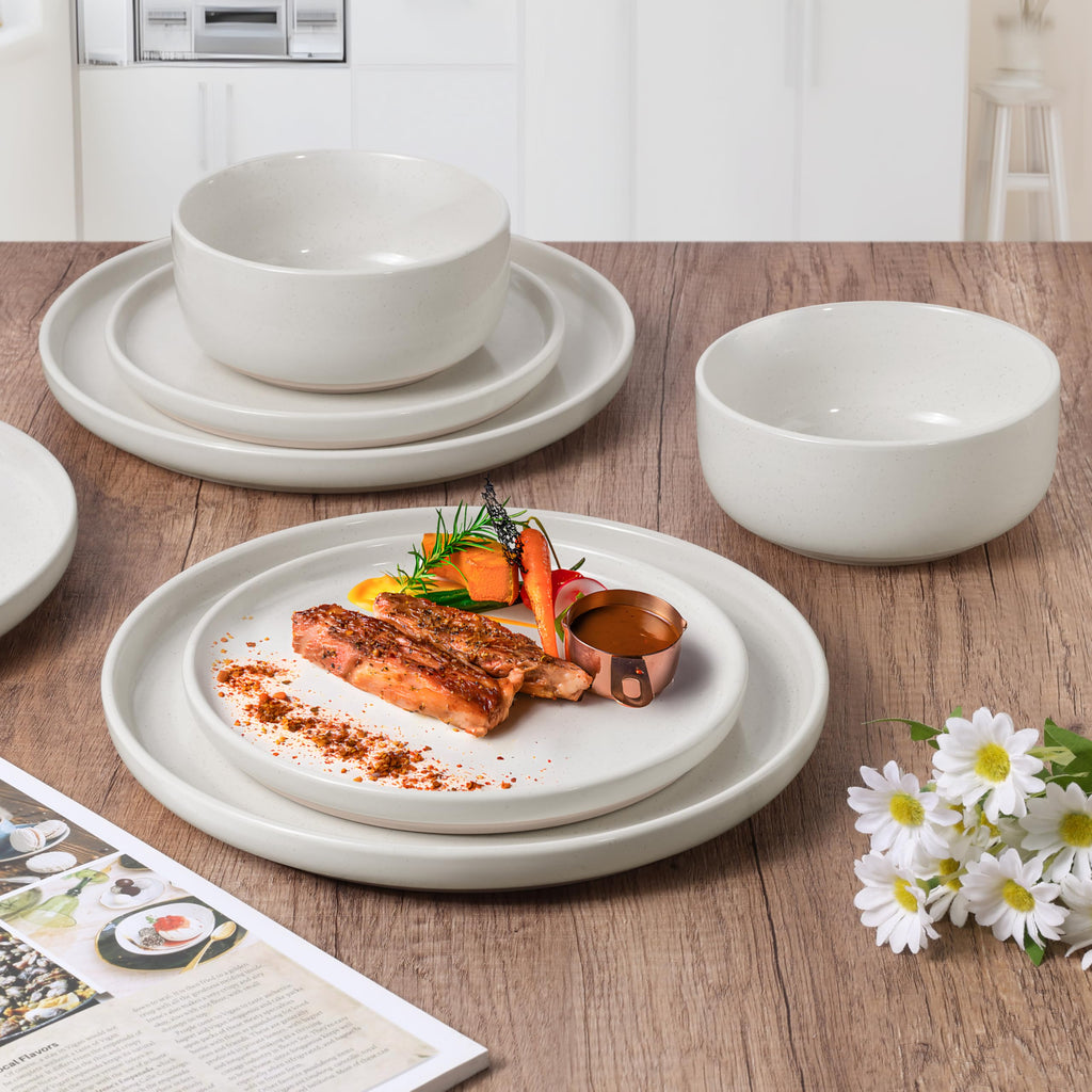 Dinnerware Sets, 6-Piece Plates and Bowls Set for 2, Milky White