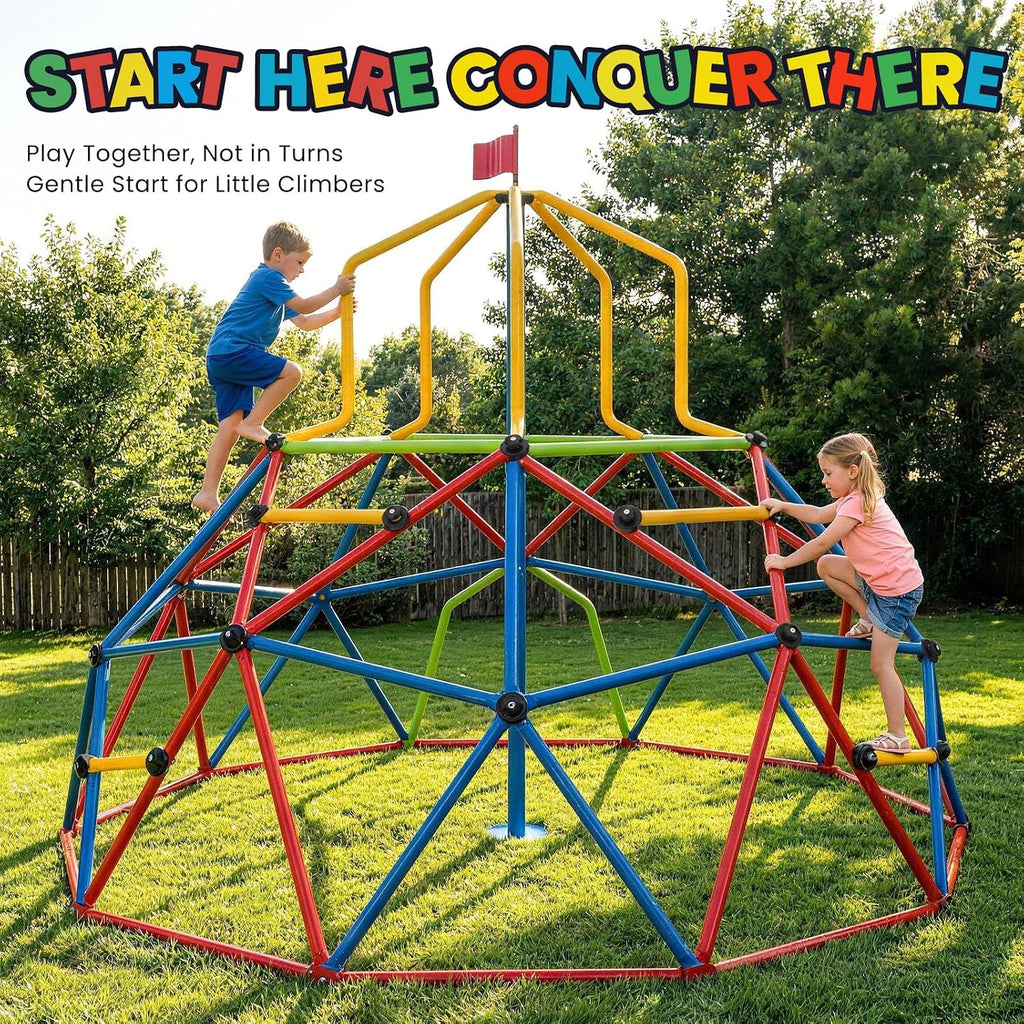 10FT Climbing Dome with Tower, Outdoor 10FT Geometric Dome Climber Tower for Kids 3-10 Supporting 1200 lbs, Easy