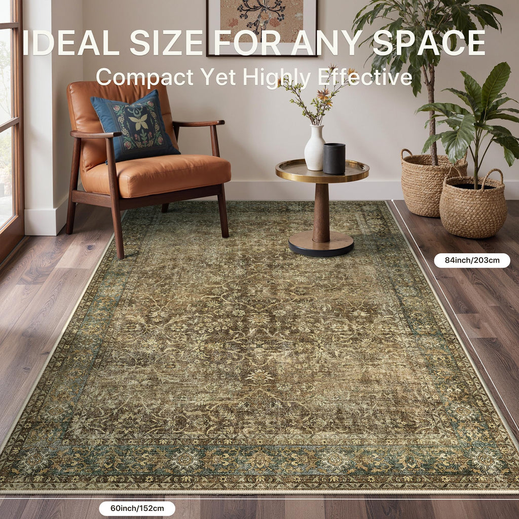 Kitchen Runner Rug, Washable Non Slip, Brown Olive