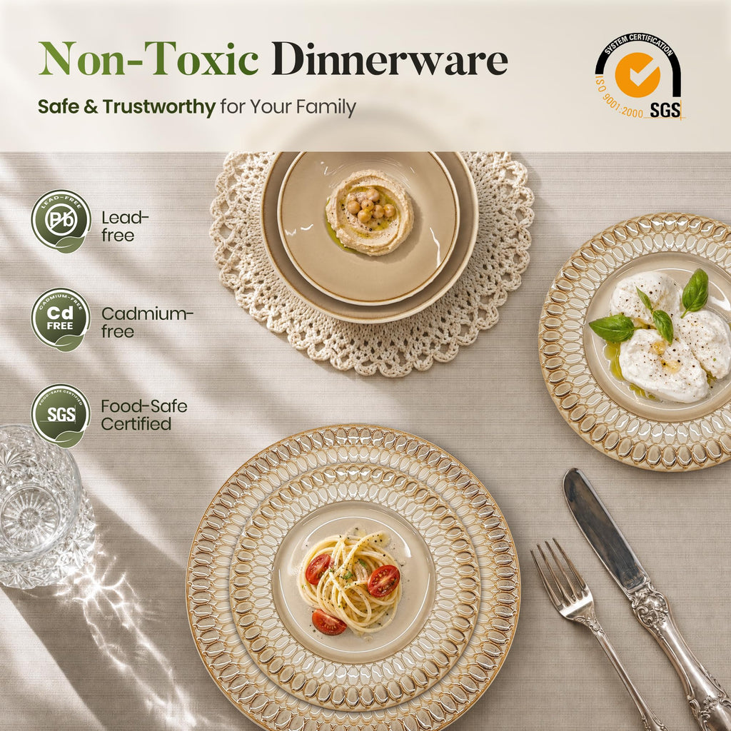 32pcs Stoneware Dinnerware Set for 8, Brown