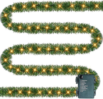 30 FT Pre-Lit Christmas Garland Decorations, 100 LED Lighted Artificial Pine Garlands with 8 Modes, Green Garland