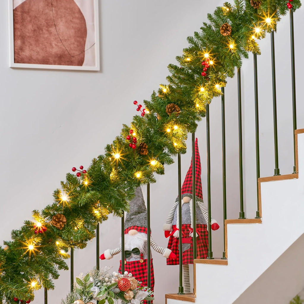 Prelit with Lights, 100 Warm White LED, 27 Pine Cones, 27 Red Berries Christmas Indoor and Outdoor Decorations