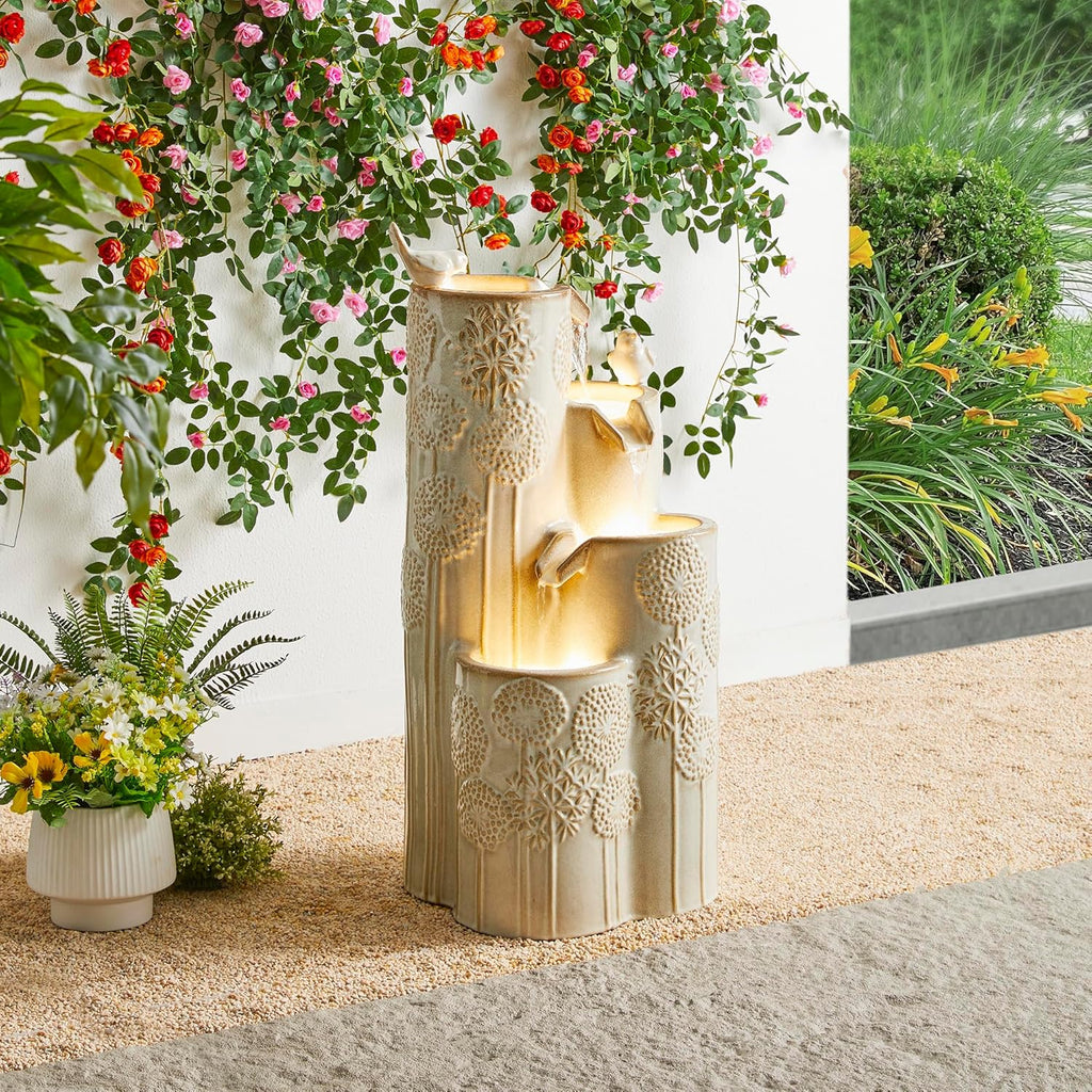 31.75" H Outdoor Water Fountain with LED Lights and Pump