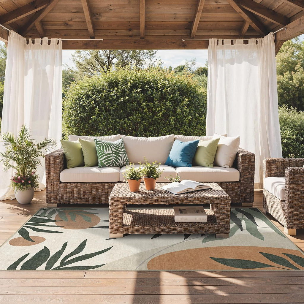 5x8 Outdoor Rug, Washable, Beige Olive