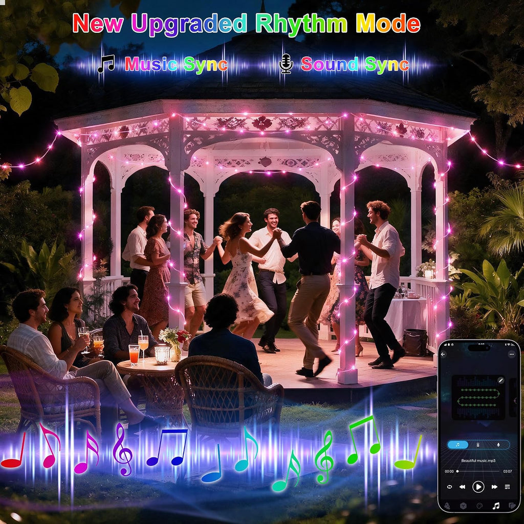 66FT 200 LED Smart String Lights, Plug in Fairy Lights with APP & Remote Control, Music Sync, RGB Warm White, Timer