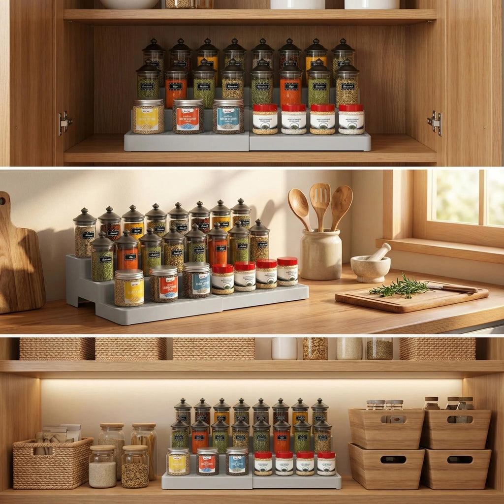 Expandable Spice Rack Organizer for Cabinet (2 Pack), 3-Tier Tiered Spice Shelf Organizer with Non-Skid Surface