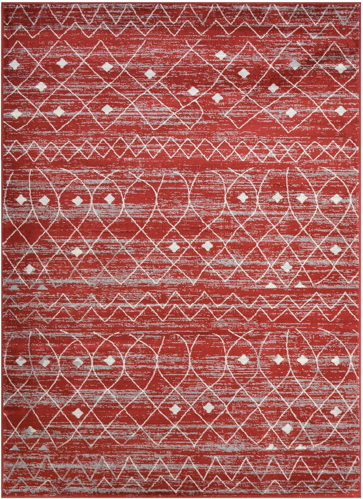 HR - Moroccan Trellis Motif Rug 5x7 Rustic Berber Tribal Pattern Moroccan Décor Carpet Flooring Red and Grey