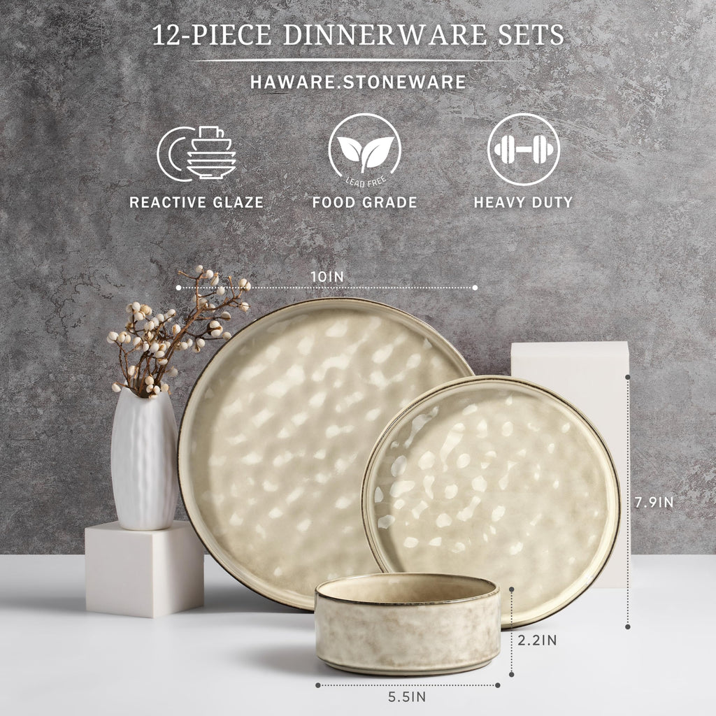 Dinnerware Sets, 18-Piece Plates and Bowls Set, Stoneware Dish Set for 6, Ceramic Dinnerware Restaurant, Chip and