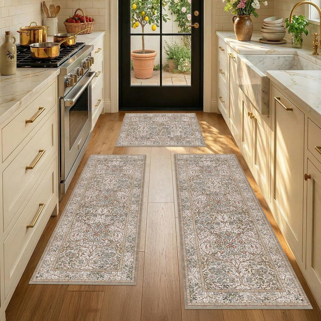 Kitchen Rugs Set of 3, Forest Vintage Kitchen Mats, Washable Runner