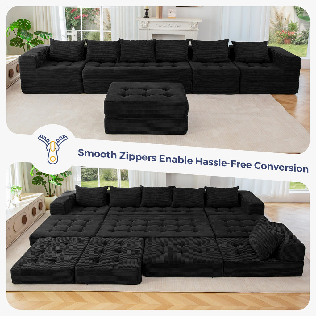 7-Seater U-Shaped Modular Sectional Sofa Couch with Ottoman