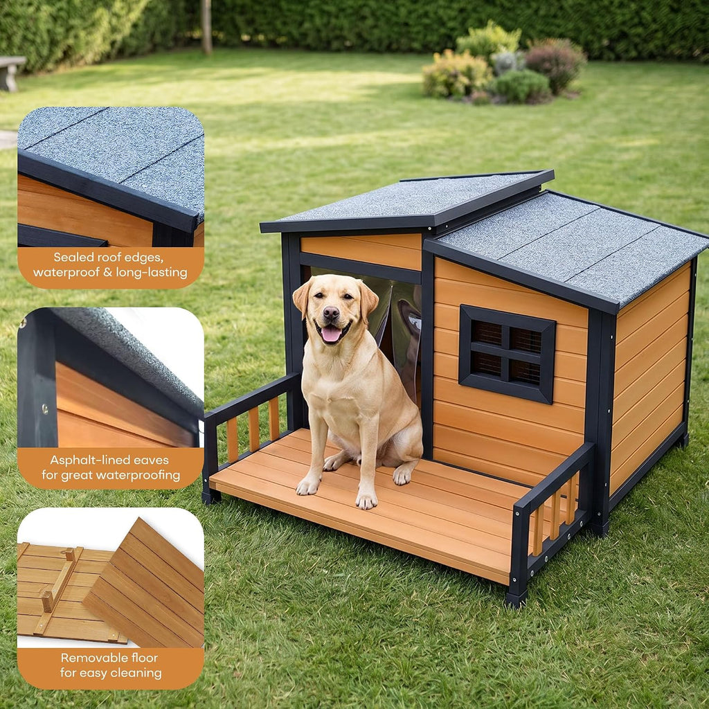 Large Dog House Outdoor Elevated Wooden Dog Kennel with Porch Brown 39"