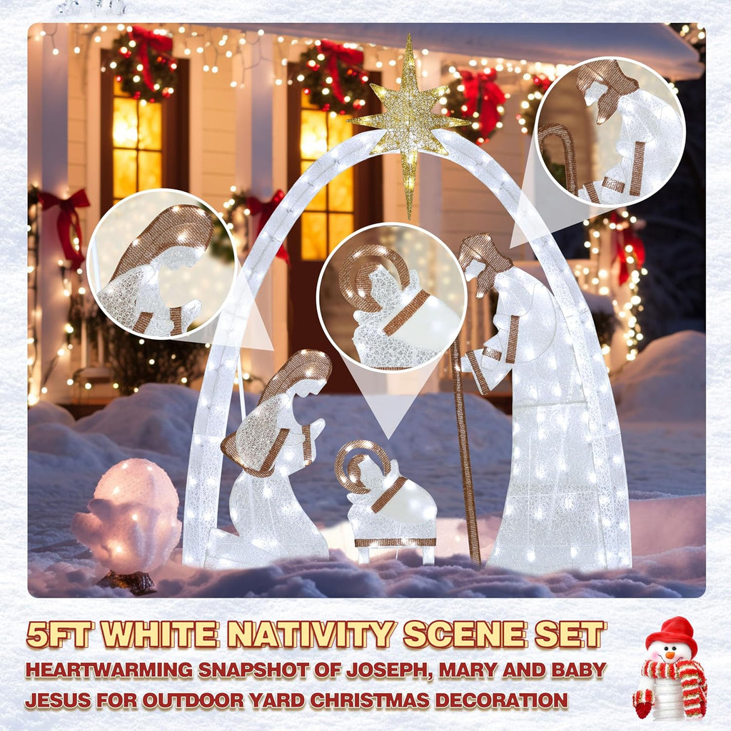 Lighted Nativity Scene Outdoor Christmas Yard Decoration Set, White