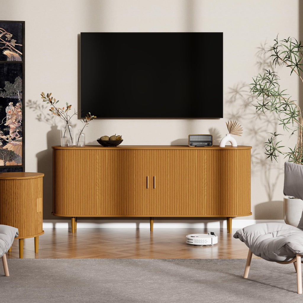 71" Sideboard Buffet Cabinet with Storage, Mid Century Modern Coffee Bar Cabinet with Sliding Doors and1 Drawer, Large