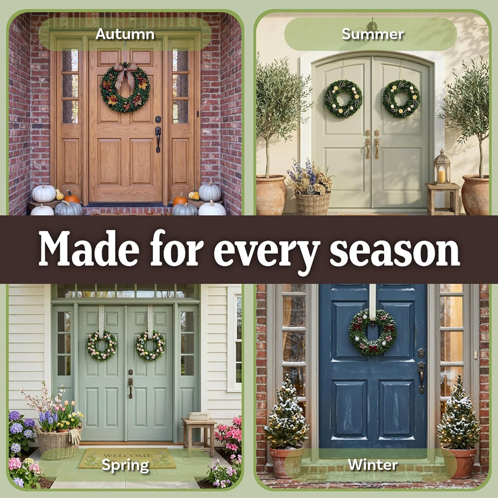 Round Boxwood Wreath for Front Door, Green, 16.5"