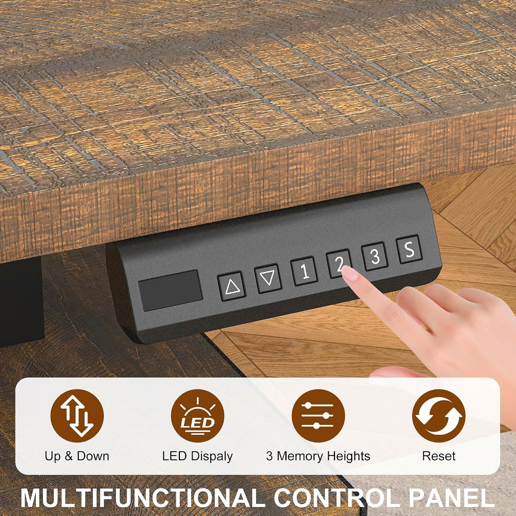 L Shaped Electric Standing Desk 55" Black with Power & Storage | File drawer, sliding door cabinet, cup holder