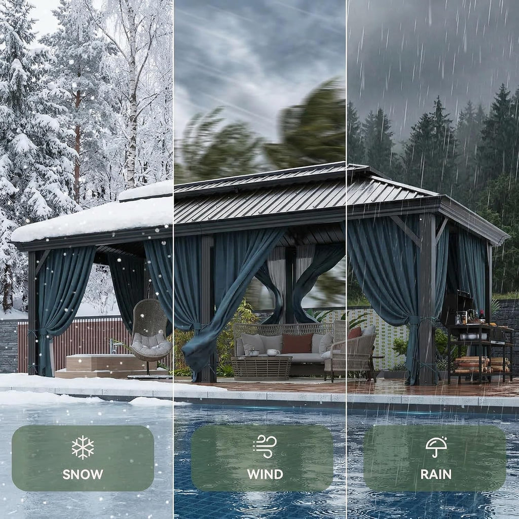 12x20 Gazebo on Clearance with Metal Roof, Heavy Duty Hardtop Gazebo with Flame-Retardant Curtain & Netting