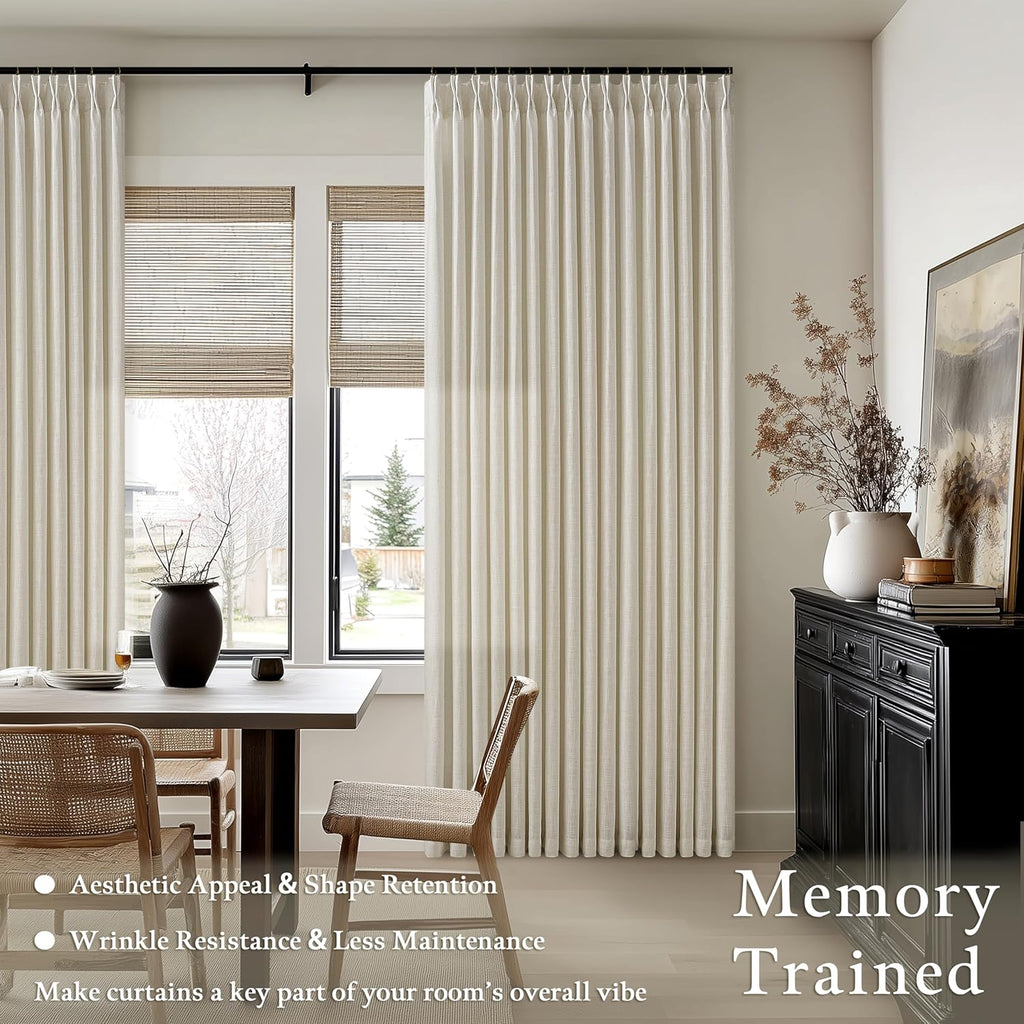 Beige Tan Linen Curtains 92 Inches Long for Living Room Standard Window Curtain Lengths Light Filtering Semi Sheer