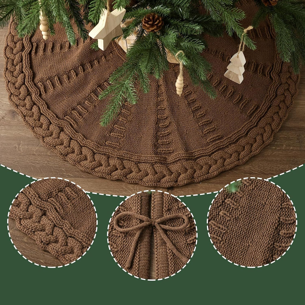 Knit Christmas Tree Skirts, Neutral Tree Skirt, Cozy Christmas Decorations