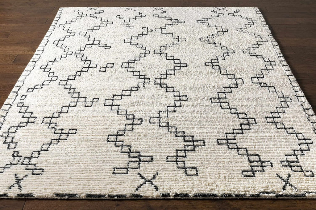 BON2301 Beni Ourain Bohemian, Transitional Area Rug - Ivory, Charcoal