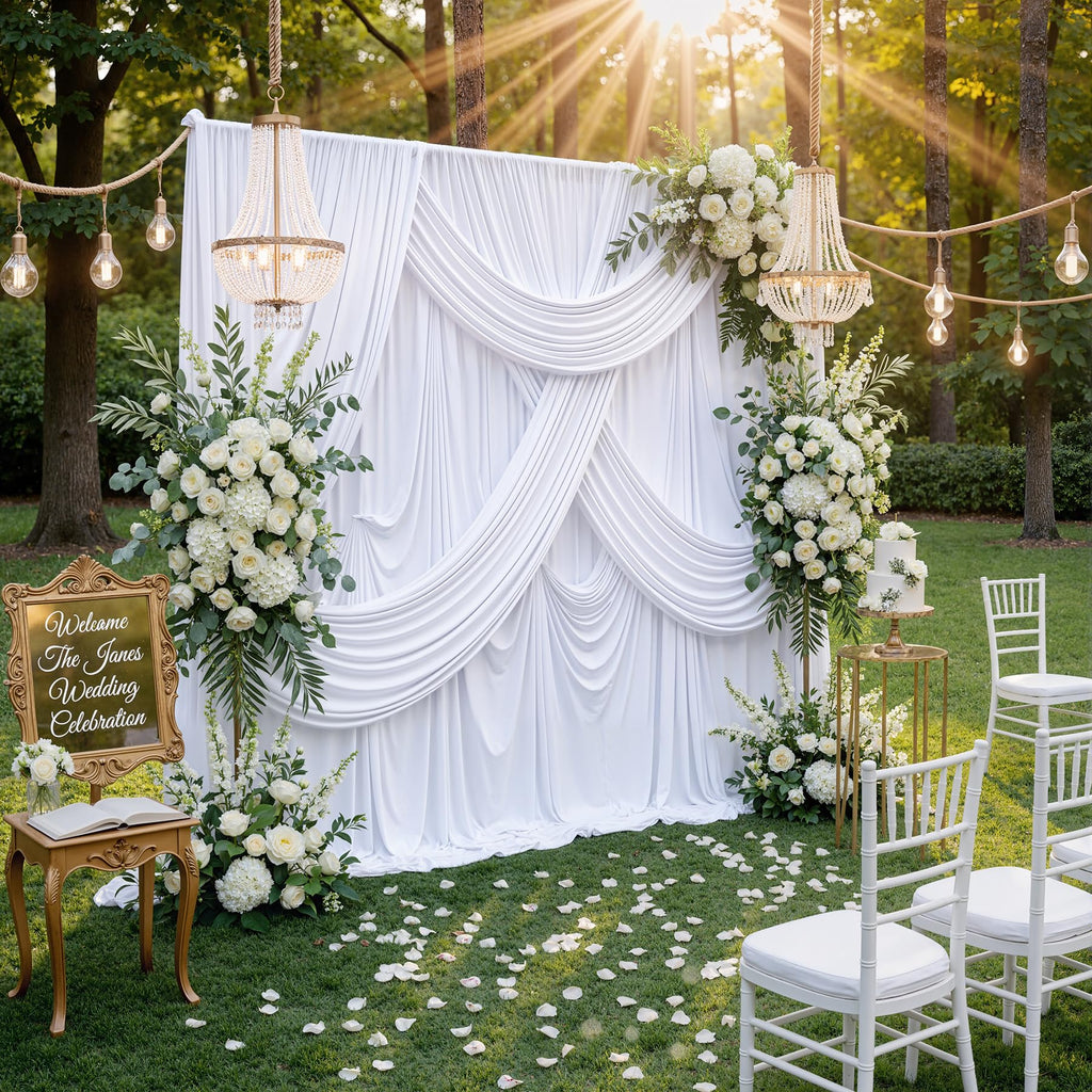 10x10 ft Wrinkle Free White Backdrop Curtains for Parties, Polyester Photo Backdrop Drapes 2 Panels 5x10ft for