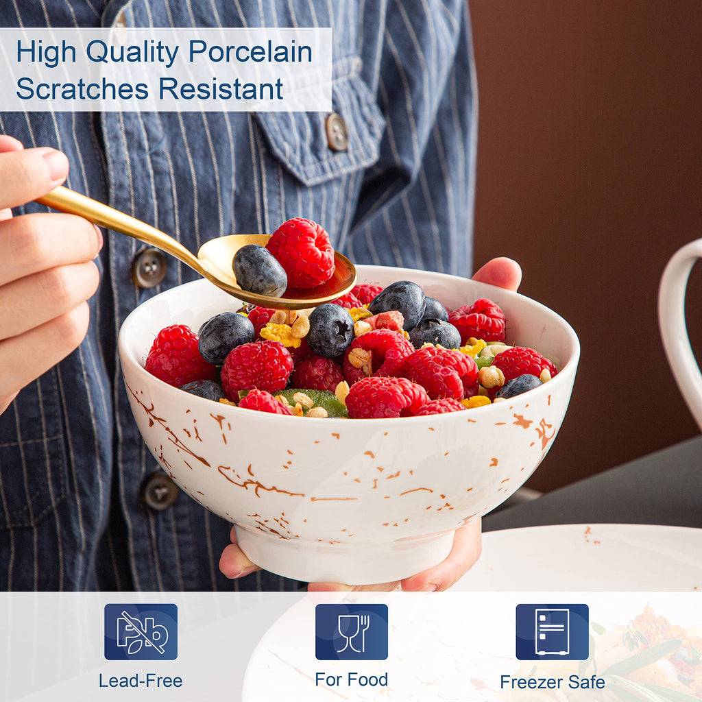 White Dinnerware Sets for 4, 16 Piece Porcelain Dish Set Plates and Bowls Sets, Gold Splash Glaze Ceramic Dinner Set